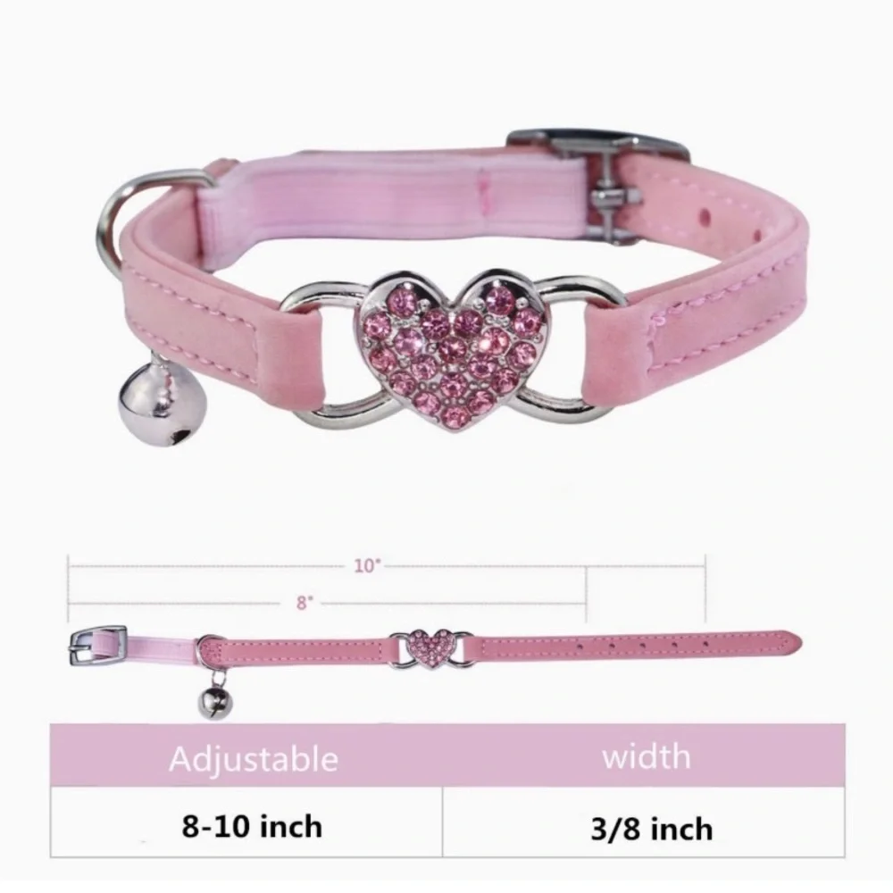 Heart Collar with Safety Belt & Bell Adjustable 8-10 inches for Kitten Pink NWT